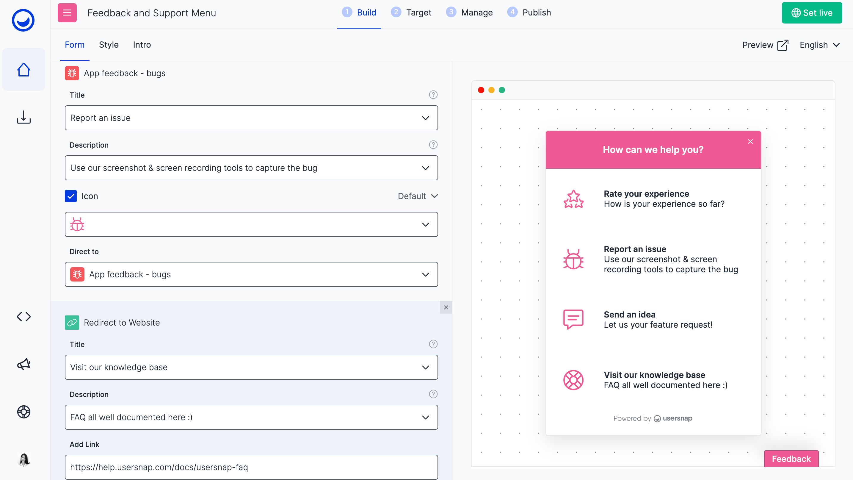 Floating feedback button & menu
