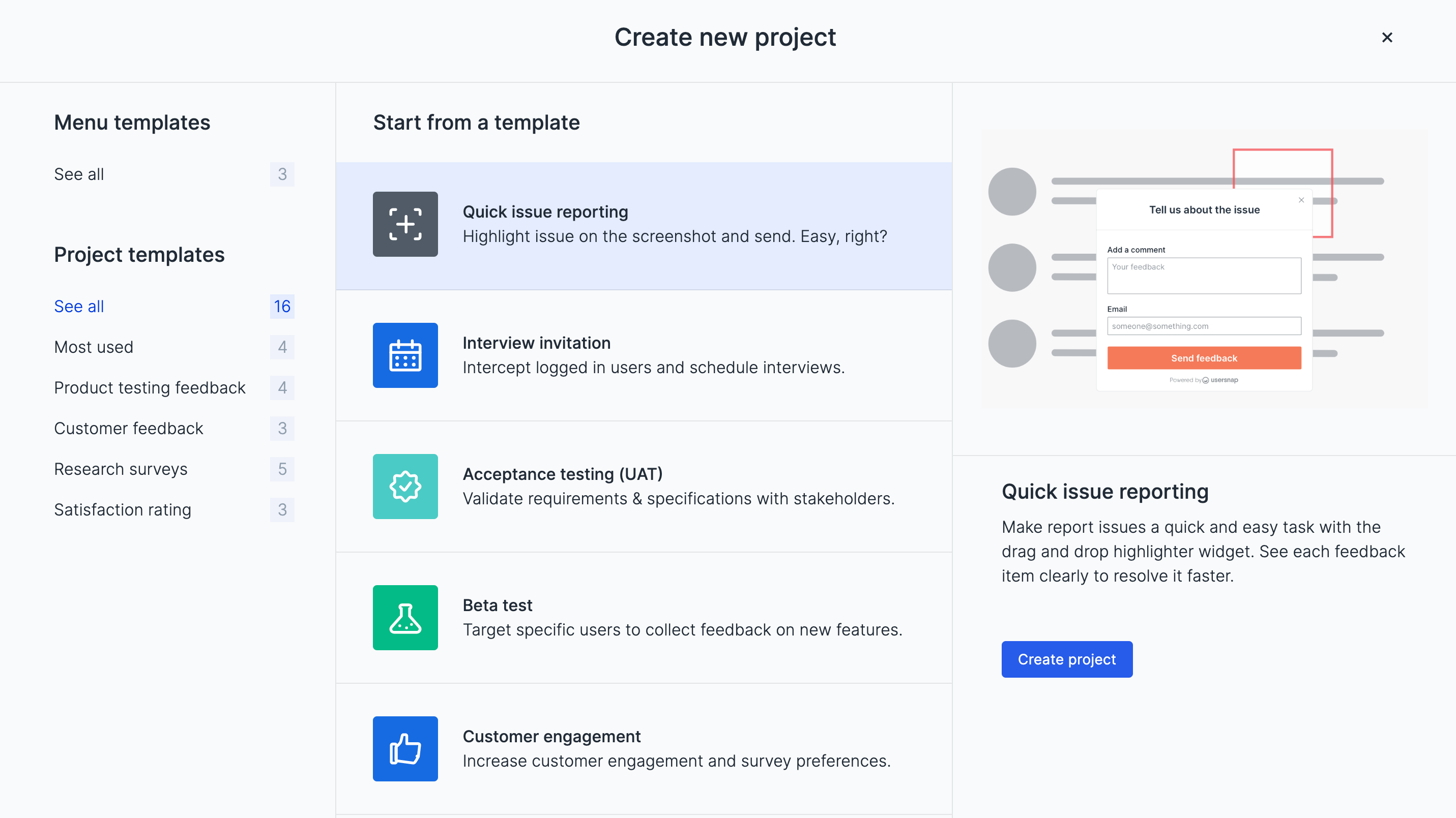 Wide variety of feedback forms
